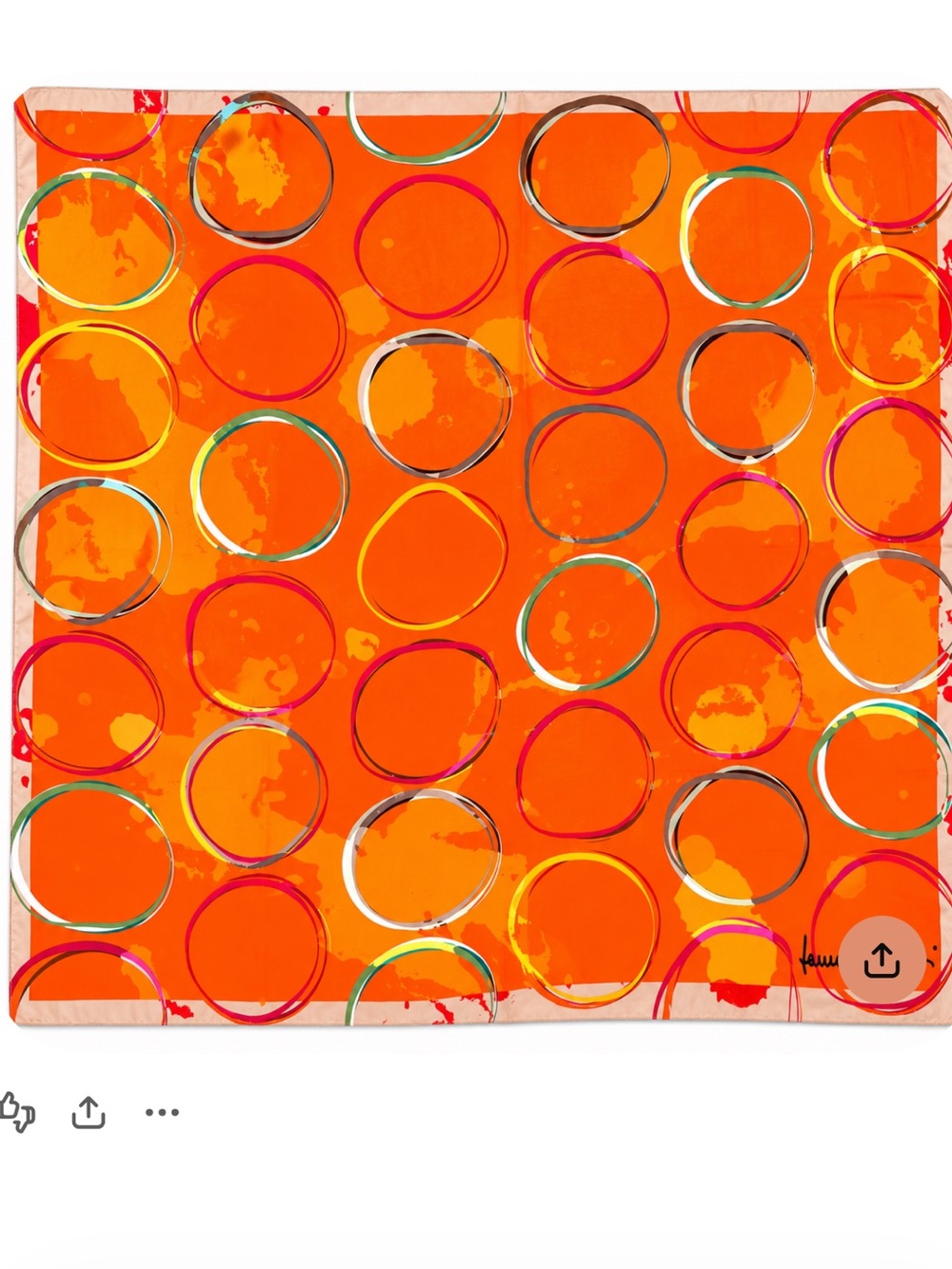 Laura Biagiotti 100% Silk Scarf Orange Abstract Circle Print Made in Italy